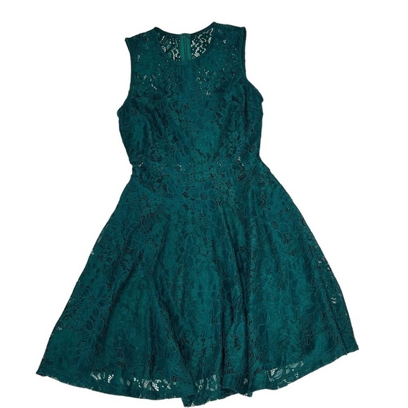 LULU'S Everleigh Forest Green Teal Lace Skater Mini Sleeveless Dress Size XS - Picture 4 of 16